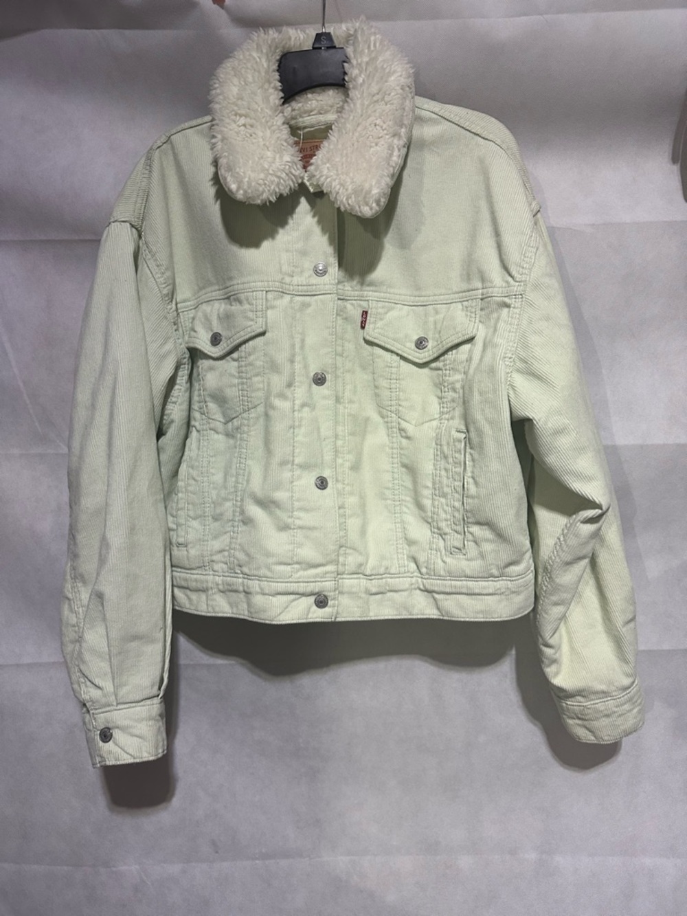 Levi’s Premium Corduroy Sherpa Collar Trucker Jacket Size M Light Green NWOT